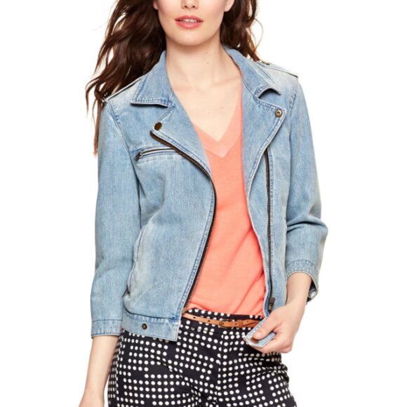 GAP Jackets & Blazers - NWT Gap 1969 Denim Biker Jacket Beach Blue Size Medium